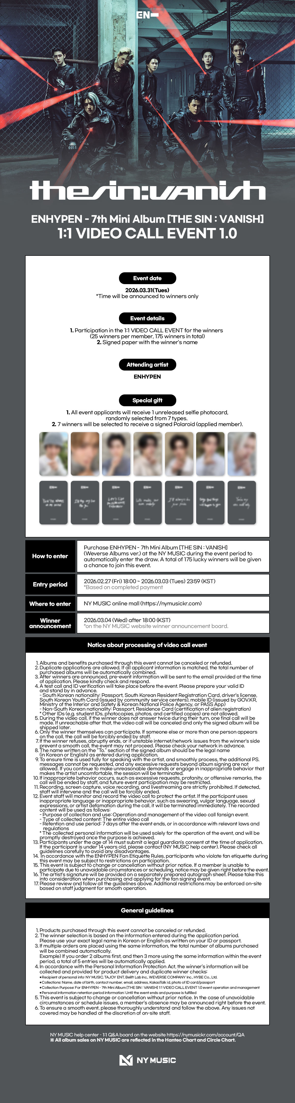 03/31 1:1 VIDEO CALL EVENT] ENHYPEN - 7th Mini Album [THE SIN